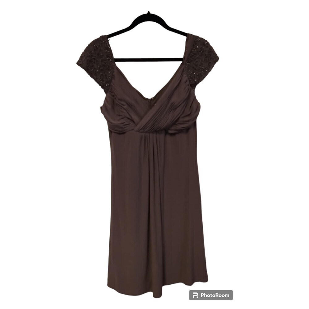 Signature Grey shoulder beaded‎ wide open neck sheer feel dress